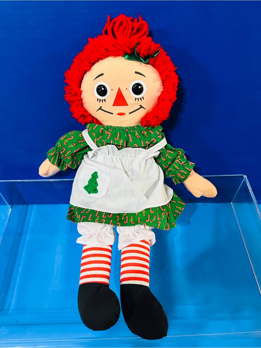 Raggedy Ann Vintage 1988 Christmas Playskool Doll w/Green Candy Cane Dress 18”